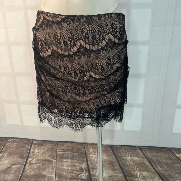 Free people NWT Zoey black lace nude lined ruched mini skirt size 12 - Picture 4 of 14